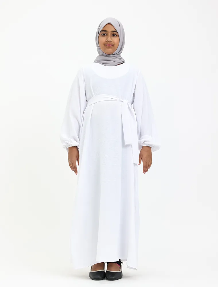 White Linen Feel Essential Girls Abaya